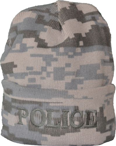 POLICE camo knit beanie with &#034;police&#034; in matching thread