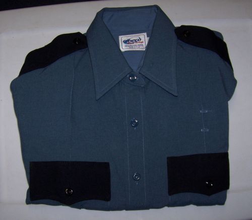 ELBECO TEX TROP BLUE with BLACK EPAULETS UNIFORM SHIRT Long Sleve size 16 (32)