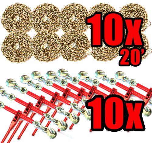 5/16 Transport Hauling Load Package - 10x Ratchet Binders - 10x 20&#039; Foot Chains