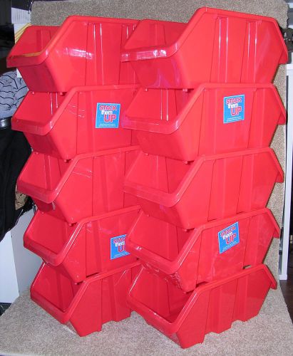 2056-5/ large red 10 storage bin dabble sided opening plastic stackable stack up for sale