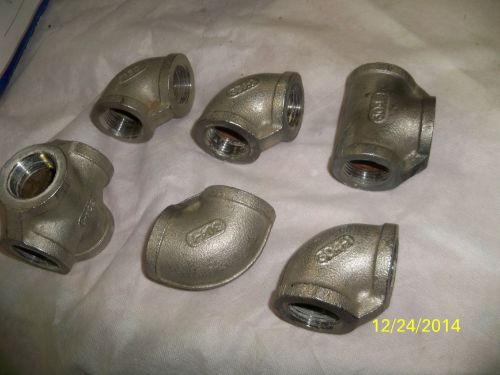 Lot of 6   used stainless steel pipe fittings (4) 1&#034; elbows &amp; (1) 1&#034; cross (1) t for sale