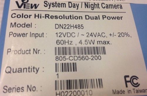 View DN22H485 System Day/Night Color Hi-Resolution Camera