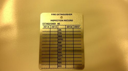 25 4-year fire extinguisher metal inspection record tag 3&#034; x 2 1/4&#034; monthly for sale