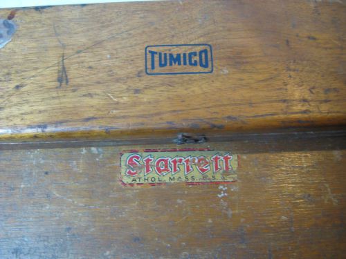 2 VINTAGE WOODEN BOXES FOR MACHINIST TOOLS 1 STARRETT AND 1 TUMICO WITH ID STEMS