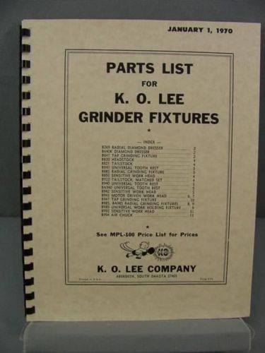 KO Lee Surface Grinder Fixtures Parts List Manual