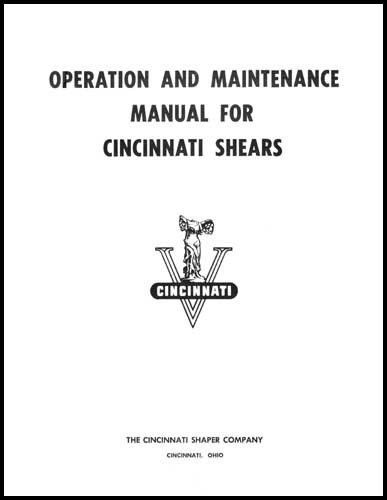 Cincinnati Shears Operation &amp; Maintenance Manual