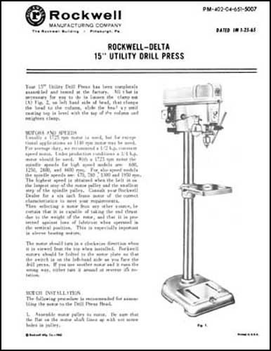Rockwell Delta 15 Inch Utility Drill Press Manual