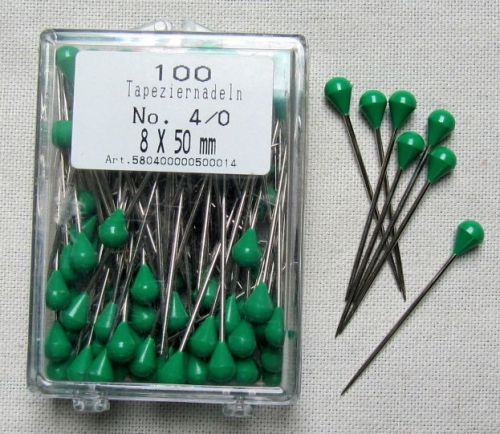 100 STEEL PINS 1.5x50 MM W/PLASTIC HEAD - GREEN