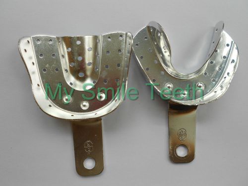 2 Pairs Dental Aluminium Impression Trays Perforated w Holes Big Size