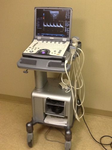 Ge logiq e portable ultrasound machine w 3 probes, and cart for sale