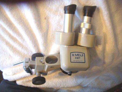 USED MEIJI EMT-1 STEREO MICROSCOPE HEAD WITH MEIJI HEAD MOUNT ASSEMBLY  ONLY
