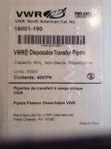 NIB VWR 16001-190 8ml polyethylene disposable transfer pipet Open box of 400