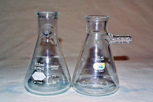 Pyrex &amp; Kimax Sidearm Micro-filtering Flask Set: 50 mL(10) and 125ml(2)