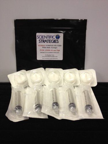 Sterile syringe filters, pvdf, 0.2um, with sterile plastic  10ml syringes, 5/pk for sale