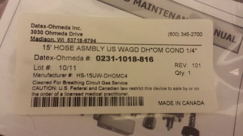 Datex-Ohmeda 15&#039; hose assy US WAGD DH*OM COND  1/4&#034; 0231-1018-816