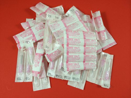 Lot of 75 B-D 305195 BD 18g x 1&#034; Hypodermic Needles Becton Dickinson disposable