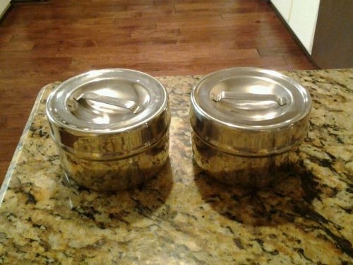 2 Vintage Vollrath Stainless Steel Ware Medical Canisters w/Lids #8800