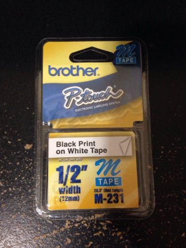 Brother M231 1/2&#034; Black on White Metallic Tape for P-Touch 26ft New Fast FREE S