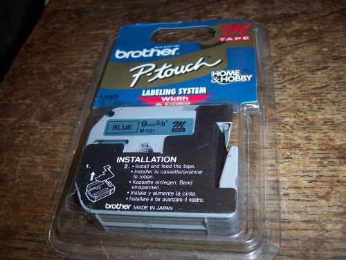 Brother Blue M521 9mm 3/8&#034; P-touch Labels for PT100, PT-100 Ptouch NEW/SEALED