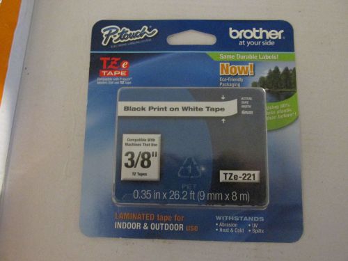 Brother TZ221 TZ-221 TZE221 P-Touch Label Tape TZe-221 3/8&#034; Bk/Wh Free Shipping