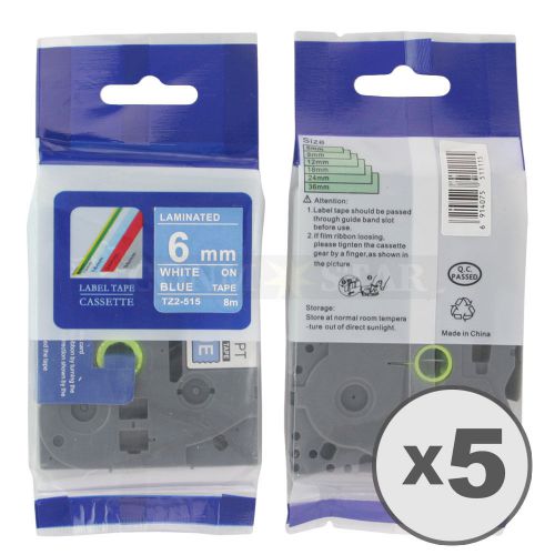 5pk White on Blue Tape Label Compatible for Brother P-Touch TZ 515 TZe 515 6mm