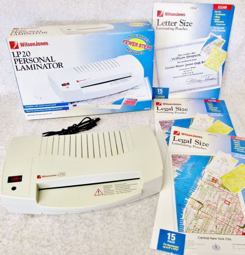 WILSON JONES LARGE LP20 PERSONAL LAMINATOR LAMINATES UP TO 9&#034;x14&#034; + 40 POUCHES!