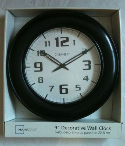 Mainstays Classic Look 9&#034; Wall Clock - Chaney - Rich Black - Quartz Accuracy NEW