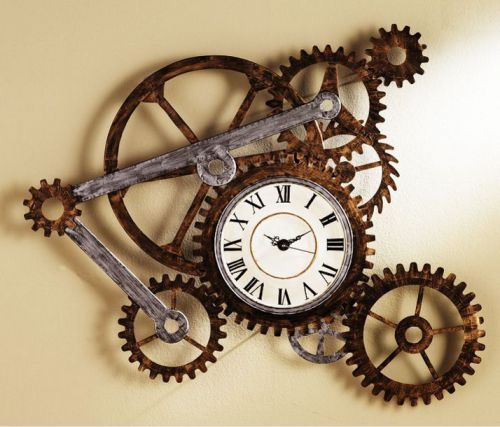 Steampunk Wall Clock Industrial Home Office Metal Rustic Large Gear Art Decor