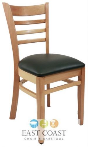New wooden natural ladder back restaurant chair with green vinyl seat for sale