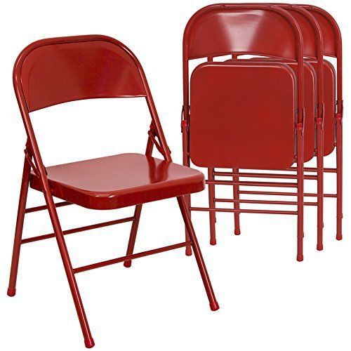 Flash furniture hercules series triple braced hinged red metal folding set of 4 for sale