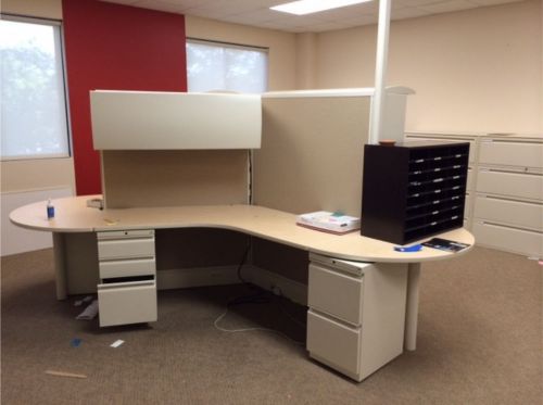Three-Person Cubicle Set with Corresponding Closable Shelf