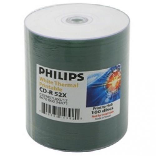 100 Philips 52x CD-R 80min 700MB White Thermal Hub