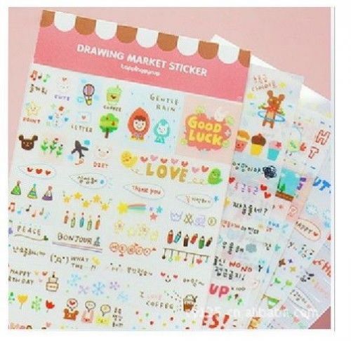 Korea Diary Book Decoration Sticker Drawing Market ( 6 Sheets)
