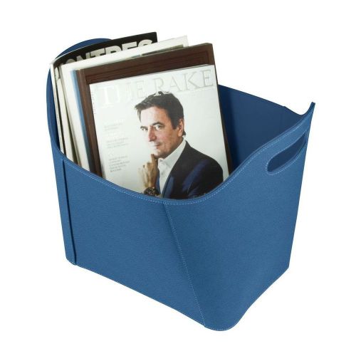 LUCRIN-Basket for Newspapers/Magazines-Granulated Cow Leather-Royal Blue