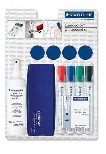 Staedtler Lumocolor Whiteboard Set Inc Markers Eraser Cleaning Fluid Dry Wipe