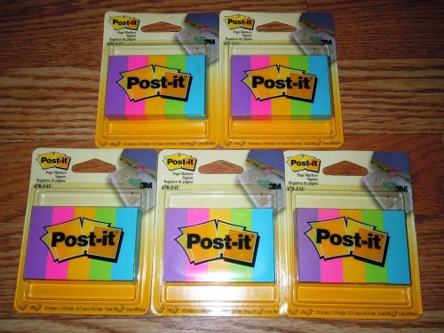New 5 Packs of 3M POST IT Page Markers 500 each 2500 Total 5 Colors 670-5AU NIP