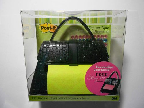 Post-it black purse pop-up note dispenser w/3&#034;x3&#034; green designed notes+bling kit for sale