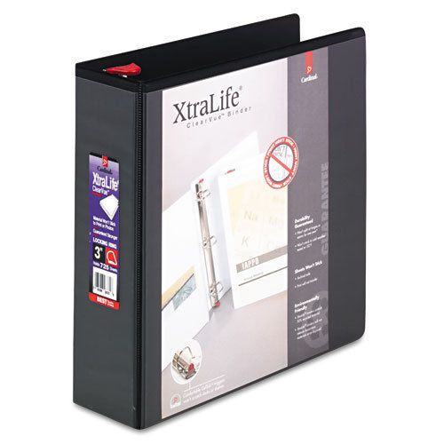 XtraLife ClearVue Non-Stick Locking Slant-D Ring Binder, 3&#034;, Black