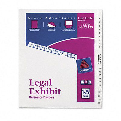 2 PK Avery Premium Collated Legal Exhibit Divider 1- 25 25/Set White Divider/Tab