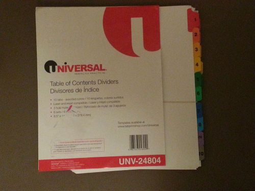 6 SETS OF 10 TAB UNIVERSAL ASSORTED COLORS TABLE OF CONTENTS DIVIDERS UNV-24804