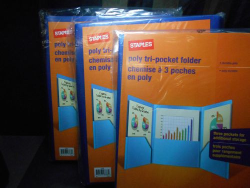 Tri-Fold Pocket Folder, Dark Blue 3 Packs of 5 Folders by Staples