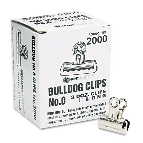 Bulldog Clips, Steel, 5/16&#034; Capacity, 1&#034;w, Nickel-Plated, 36/Box