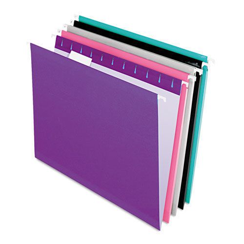 Reinforced Hanging Folders, Letter, Violet, Pink, Grey, Black, Aqua, 25/Box
