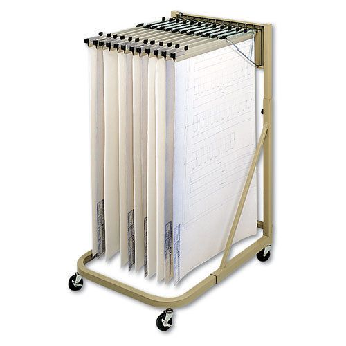 Steel sheet file mobile rack, 12 hanging clamps, 27w x 27-1/2d x 61-1/2h, sand for sale