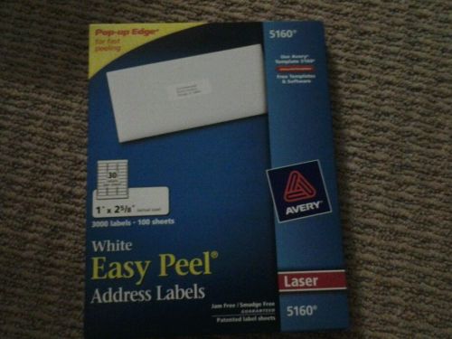 Full box of 3000 labels - Avery 5160 (100 sheets) Jam Free/Smudge Free NEW