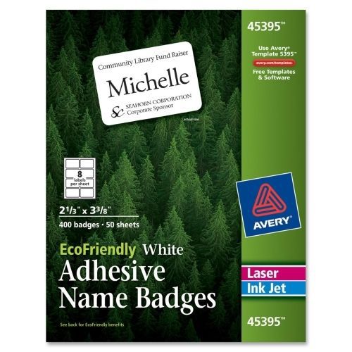 Avery EcoFriendly Name Badges - 2.38&#034;Wx3.33&#034; L - 400/Box - Laser, Inkjet