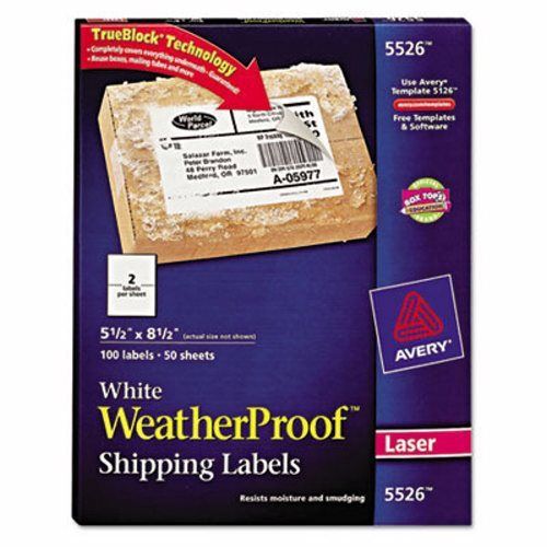 Avery Weatherproof Laser Shipping Labels, 5-1/2 x 8-1/2, 100 per Pack (AVE5526)
