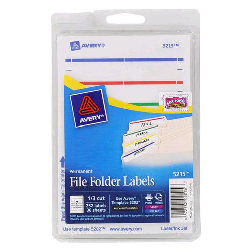 Avery Permanent File Folder Labels  Assorted Colors 252/Pack (5215)   2 Packs