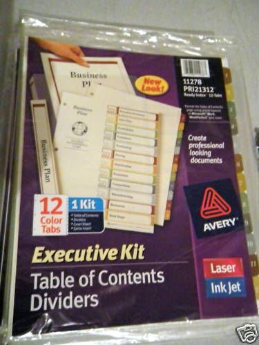 NEW 3-pak Avery Ready Index Contents Divider 12 tab set