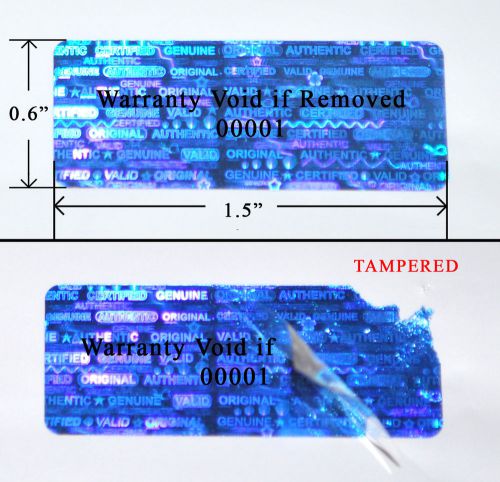 2,000 security labels seal blue hologram tamper evident 1.5&#034; x 0.6&#034; printed ps3 for sale